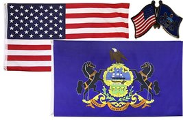 AES Wholesale Combo USA &amp; State of Pennsylvania 2x3 2&#39;x3&#39; Flag &amp; Lapel Pin Fade  - £7.02 GBP