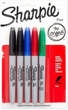 Sharpie Permanent Markers 5 pack Original fine tip point black blue red ... - $23.11