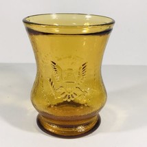 Vintage Amber Glass Cup American Bald Eagle Embossed Motif 4 7/8&quot; Tall 3 3/4&quot; D - £13.34 GBP