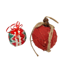 Vintage Handmade Christmas Ball Ornaments Fabric Burlap 5&quot; and 3&quot; Lot 2 - £9.14 GBP