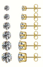 1 Pair Round  Cubic Zirconia Stud Earrings - Select Size 3mm/1/8in - 8mm... - £5.49 GBP+