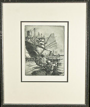 &quot;Wharfside-Chicago&quot; Por Kent Hagerman Firmado Enmarcado Grabado 55.9cmx45.7cm - $395.00