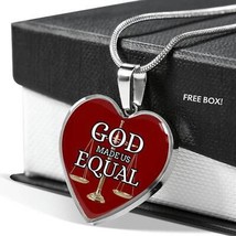 God Made Us Equal Necklace Stainless Steel or 18k Gold Heart Pendant 18-22&quot; - £30.22 GBP+