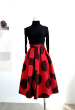 RED Polka Dot Pleated Midi Skirt Women Custom Plus Size Polyester Holiday Skirt image 7
