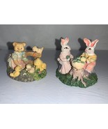 Lot Of 2 Vintage Easter Decorations Bunnies &amp; Bear With Chicks - $26.43 CAD