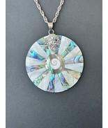Vtg Estate Large Inlaid MOP Abalone Pendant 25&quot; Rope Chain J351 - €15,28 EUR