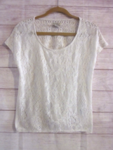 Lucky Brand Women&#39;s Size Small Ivory Cotton  Shirt Crochet Boho Top Blouse - £8.78 GBP