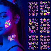 Fake Butterfly Glow In The Dark Tattoo Neon Temporary Makeup Rave Festival Acces - £19.59 GBP
