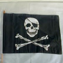 12 SKULL X BONE 11  X 18 IN FLAGS ON STICK pirate flag BULK PIRATES CROS... - £15.17 GBP