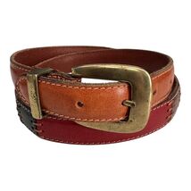 Fossil Leather Belt Mens Large Brown Red Green Patchwork Stitch Vintage ... - $17.43