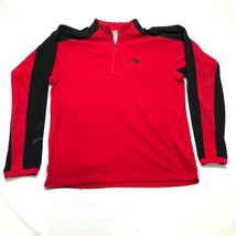 The North Face 1/4 Zip Fleece Mens M Red Black Mock Neck Chest Logo Striped - $17.75