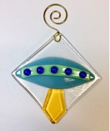 UFO Blue fused glass sun catcher ornament - $28.00