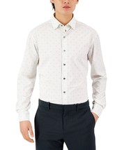 Alfani Men&#39;s Regular Fit Travel Ready Geo-Print Dress Shirt White-18-18.5 34/35 - $19.99