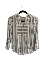 LOFT Womens Top Striped Peasant Blouse White Gray Pink Long Sleeve Size Small - £8.29 GBP