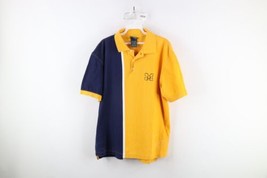Vintage 90s Mens Large Distressed Color Block University of Michigan Polo Shirt - £27.10 GBP
