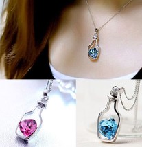 [Jewelry] Sea Water Drift Bottle Crystal Necklace for Family Friend Cute Gift - £7.91 GBP