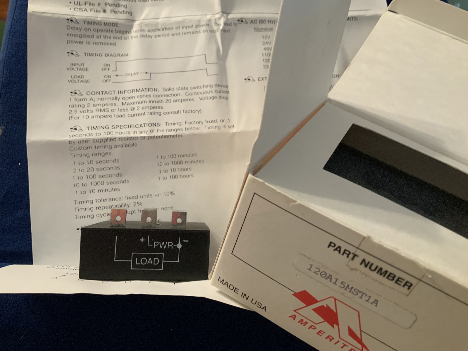 Amperite ST1A series S.S. Delay-On-Make Timer, part no. 120A15MST1A - $15.59