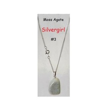 Moss Agate Gemstone Necklace 18&quot; SP Chain - £9.43 GBP
