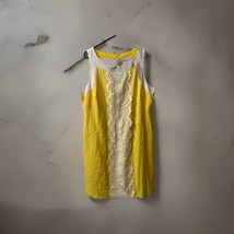 J Howard Sleeveless Linen Dress Crochet Insert Womens Plus Size 16 Yellow Sheath - £20.26 GBP