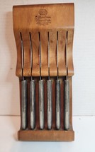 Vintage Vanadium Stainless Steel 6 Knife Set Wood Wall Hanging Block USA - £19.10 GBP