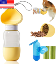 Pet Portable Water Bottle Dispenser Dog Food Drinking Feeder Tray Bowl+Stool Bag - £16.58 GBP