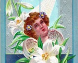 Vtg 1910 Winsch Goffrato Pasqua Joys Be Thine Angel Bianco Pasqua Gigli - £7.20 GBP