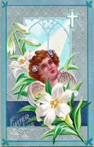 Vtg 1910 Winsch Goffrato Pasqua Joys Be Thine Angel Bianco Pasqua Gigli - £7.15 GBP