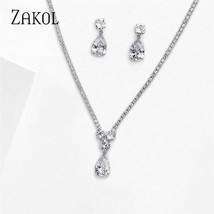 New Design Luxury AAA Water Drop Zirconia Necklace Earrings Set For Women High Q - £18.73 GBP