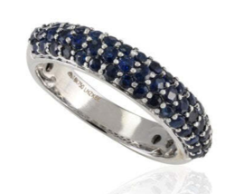 18k Solid White Gold 1.3 Ct Pave Set Deep Blue Sapphire Dome Ring Eternity Band  - £884.02 GBP