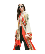 Anyyou Scarf 100% Pure Merino Wool Red Beige Stylish Poncho Winter Large - $86.50