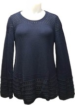 Style &amp; Co Women Industrial Blue Retro Fresh Knit-Pattern Bell-Sleeve Sw... - $19.79
