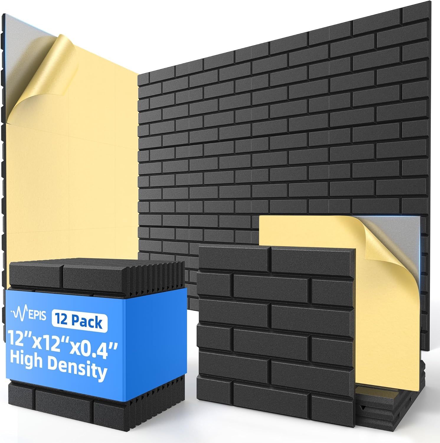 12 Pack Acoustic Panels With Self Adhesive, 12&quot; X 12&quot; X 0.4&quot; High Densit... - $44.96