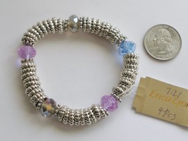 Erica Lyons Stretch Bracelet Textured Silver Silver-tone and Faceted Beads - £5.46 GBP