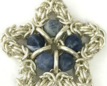 Vintage Silver Starfish or Star Shaped Chain Link Pendant, Blue Stones - $12.34
