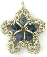 Vintage Silver Starfish or Star Shaped Chain Link Pendant, Blue Stones - £9.69 GBP