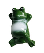 Ceramic Green Garden Frog Figurine Laying Lounging 4” Long - $431.17 MXN