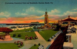 Linen POSTCARD-OVERLOOKING Oc EAN Front Park And Boardwalk, Daytona Beach, Fl BK66 - £3.89 GBP