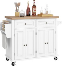 Kitchen Island With Storage, Rolling Kitchen Island Cart, Side Table On, White - £200.59 GBP