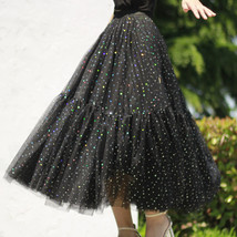 Black Sparkly Long Tulle Skirt Outfit Women Custom Plus Size Layered Tulle Skirt image 11