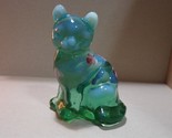 Fenton Glass Green Floral Sitting Cat Hand painted Signed - $62.99