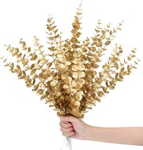 Waydress 20 Pieces Artificial Eucalyptus Stems Faux Eucalyptus Spray, Gold - £31.16 GBP