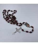 Wood Beaded Chain Mary Rosary Necklace Cross Pendant - £11.60 GBP