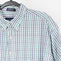 Van Heusen Button Up Shirt L 16 Mens Wrinkle Free Plaid White Green Blue... - £13.90 GBP