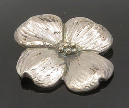 HAND &amp; HAMMER 925 Silver - Vintage Ribbed Dogwood Flower Brooch Pin - BP9437 - £67.12 GBP