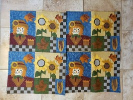 4 Quilt Placemats Autumn Fall Harvest Scarecrow Sunflowers Thanksgiving - £11.90 GBP