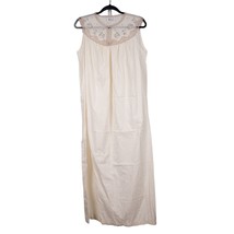 Barbizon VTG Nightgown Womens S M Pale Beige Lace Button Floral Long Sleeveless - £20.46 GBP