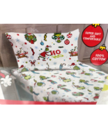 Holiday Christmas The Grinch Flannel Cotton Sheet Set Max TWIN 3pc - £47.40 GBP