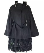 TOV LOS ANGELES PEACOCK &amp; OSTRICH TRIM Feathered Wool Blend Coat BLACK - $128.69