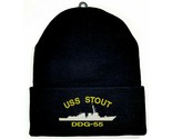 USS STOUT DDG-55 Beanie Watch Cap Skull Cap Black Embroidered Long Cuff - $9.89