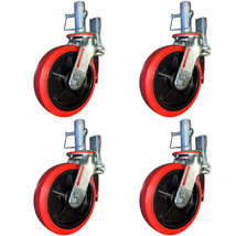 4 Pcs Scaffold Caster 8&quot; X 2&quot; Red Pu Wheel Locking Brake 1-1/4&quot; Stem Wit... - £138.67 GBP